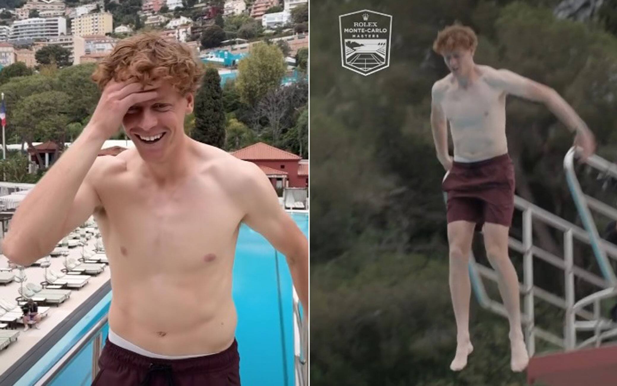 Sinner, tuffo in piscina a Monte-Carlo dopo la vittoria contro Alcaraz. VIDEO
