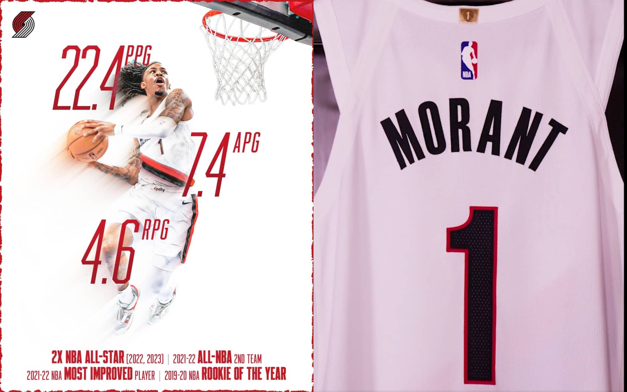NBA, Ja Morant cambia numero di maglia a Portland: passa dal 12 all'1