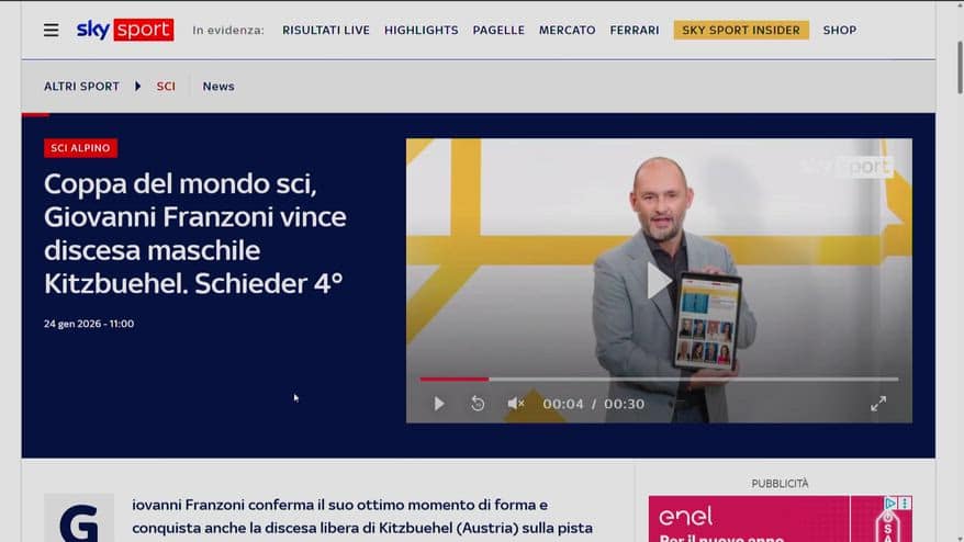 Sci, Franzoni trionfa a Kitzbuehel davanti a Odermatt