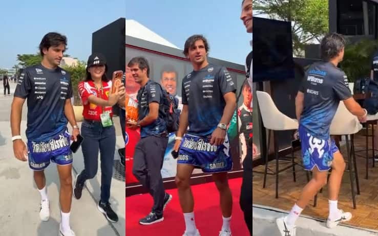 F1, Sainz pronto a lottare: pantaloncini da muay thai all'arrivo a Sepang