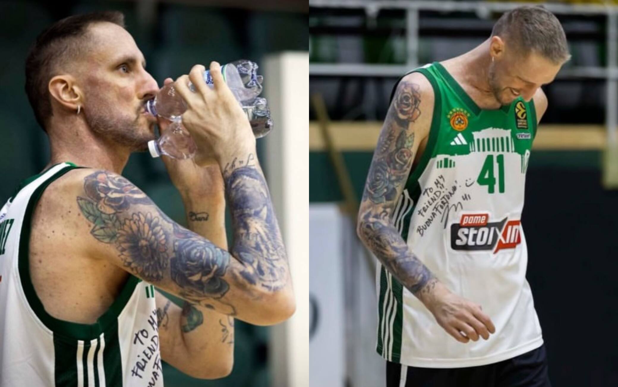 Achille Polonara torna ad allenarsi con la maglia di Juancho Hernangomez. FOTO