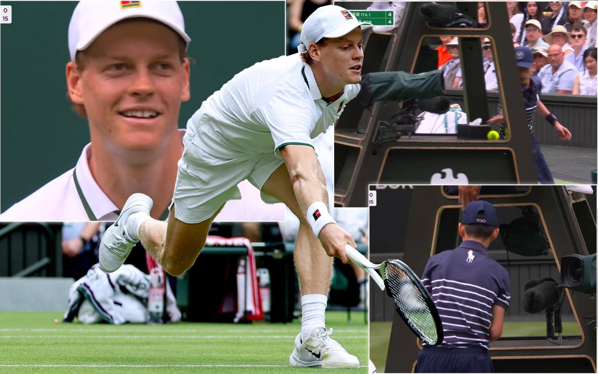 Sinner a Wimbledon: pallata accidentale alla sedia dell'arbitro