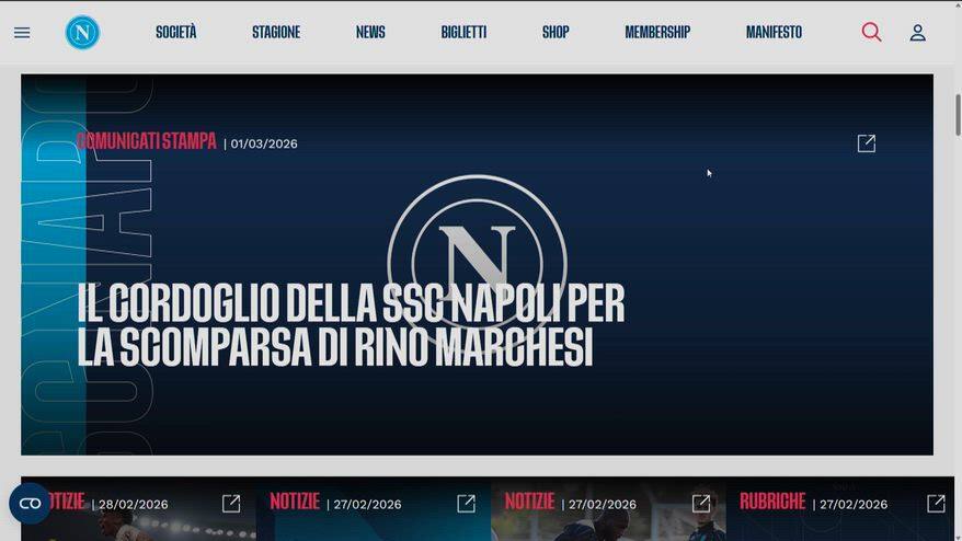 Morto Rino Marchesi, il cordoglio del Napoli