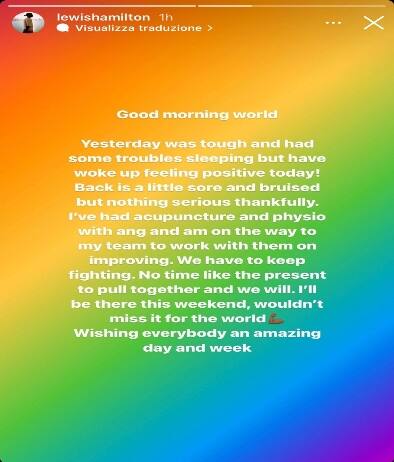 Il messaggio di Hamilton sui social