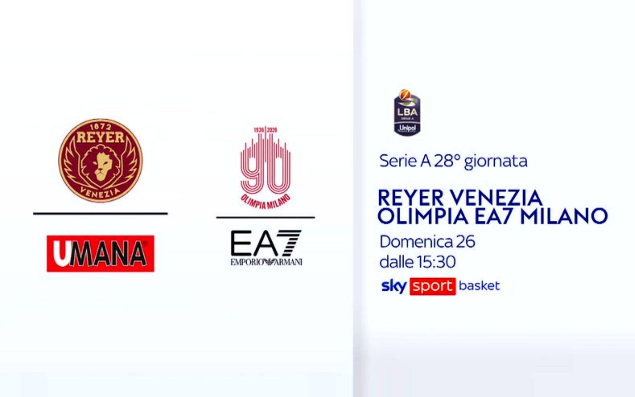 Serie A Basket, Venezia-Olimpia Milano alle 16 su Sky Sport Basket