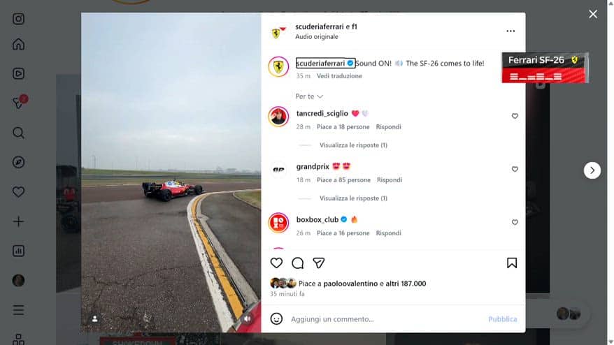 Ferrari, il sound del motore della nuova SF-26