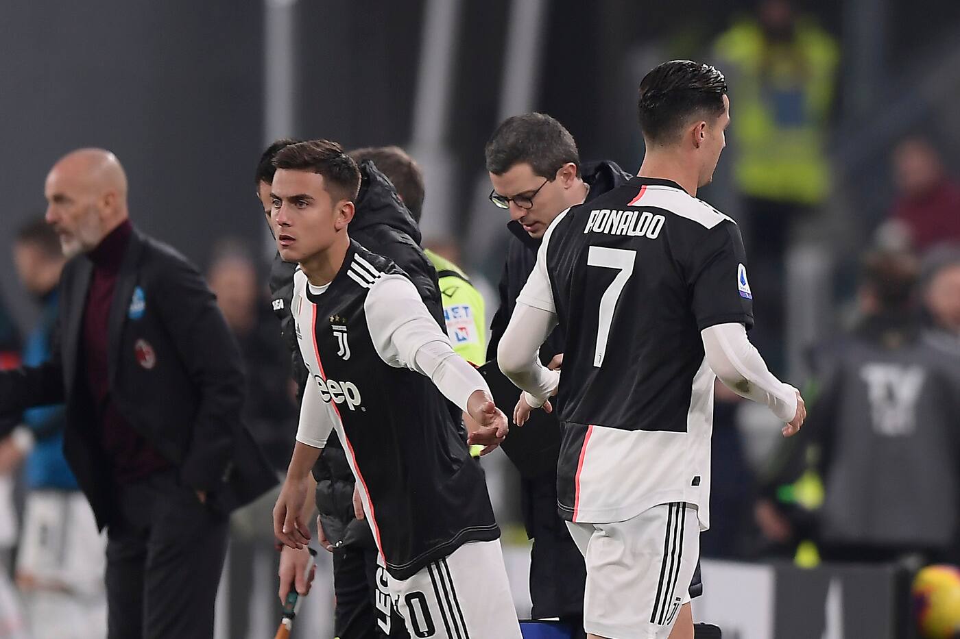 Foto LaPresse - Fabio Ferrari
10 Novembre 2019 Torino, Italia 
Sport
Calcio
ESCLUSIVA TORINO FC
Juventus Fc vs AC Milan - Campionato di calcio Serie A TIM 2019/2020 - Allianz Stadium.
Nella foto:Cristiano Ronaldo (Juventus F.C.);sostituito con Paulo Dybala (Juventus F.C.)

Photo LaPresse - Fabio Ferrari
November 10, 2019 Turin, Italy
sport
soccer
EXCLUSIVE TORINO FC
Juventus Fc vs Ac Milan - Italian Football Championship League A TIM 2019/2020 - Allianz Stadium.
In the pic:Cristiano Ronaldo (Juventus F.C.); Paulo Dybala (Juventus F.C.)