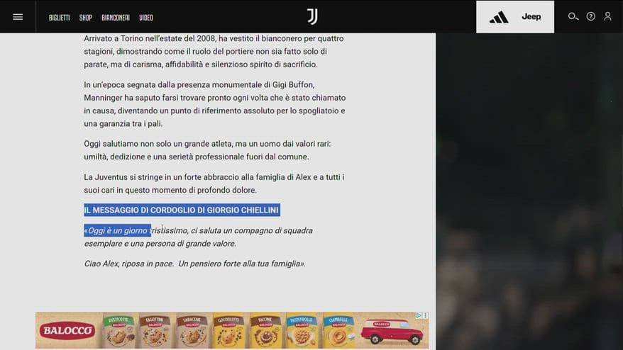 Morto Alex Manninger, il cordoglio della Juve