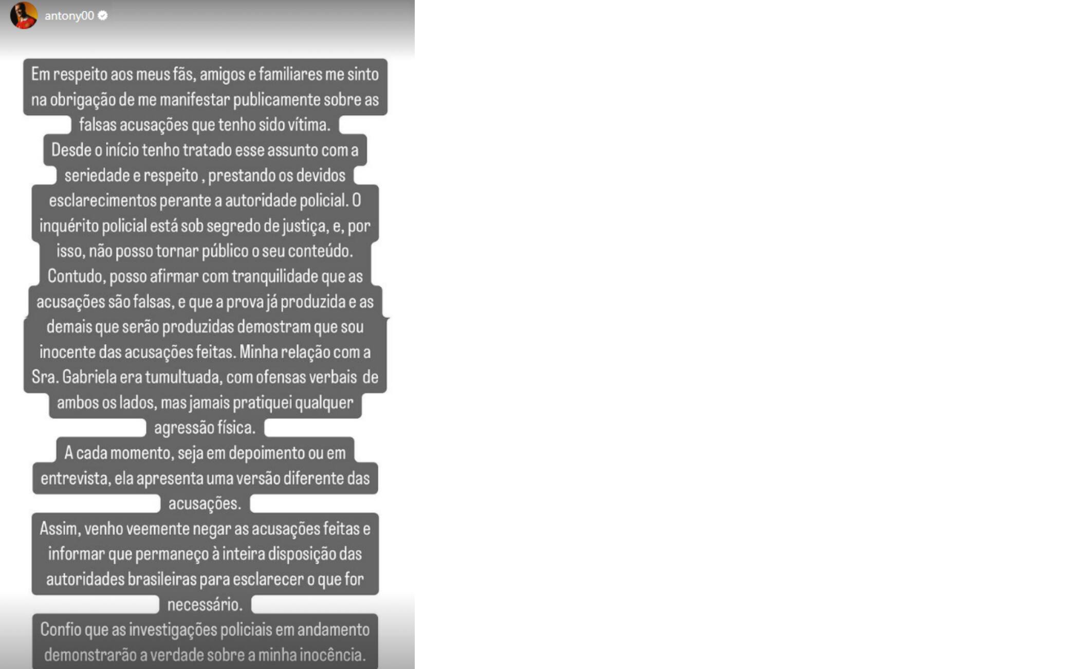 La 'story' su Instagram di Antony