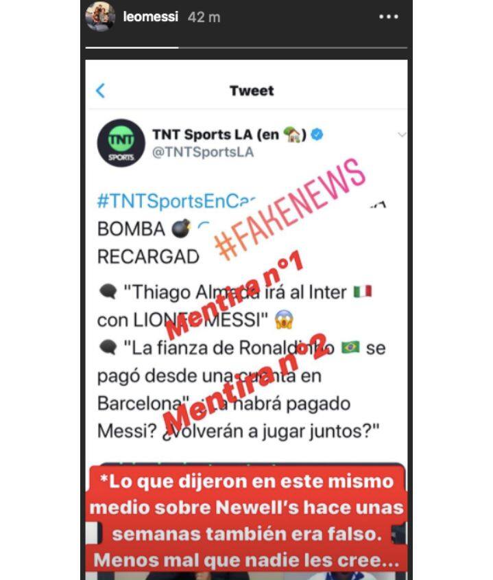 Il messaggio di Messi postato sulle sue Instagram stories