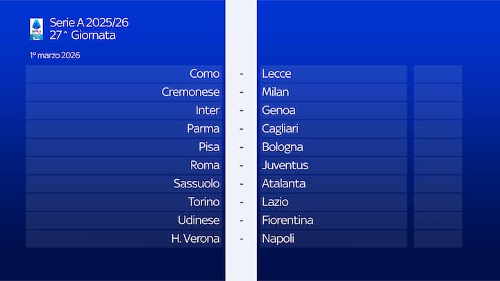 27 giornata serie a calendario