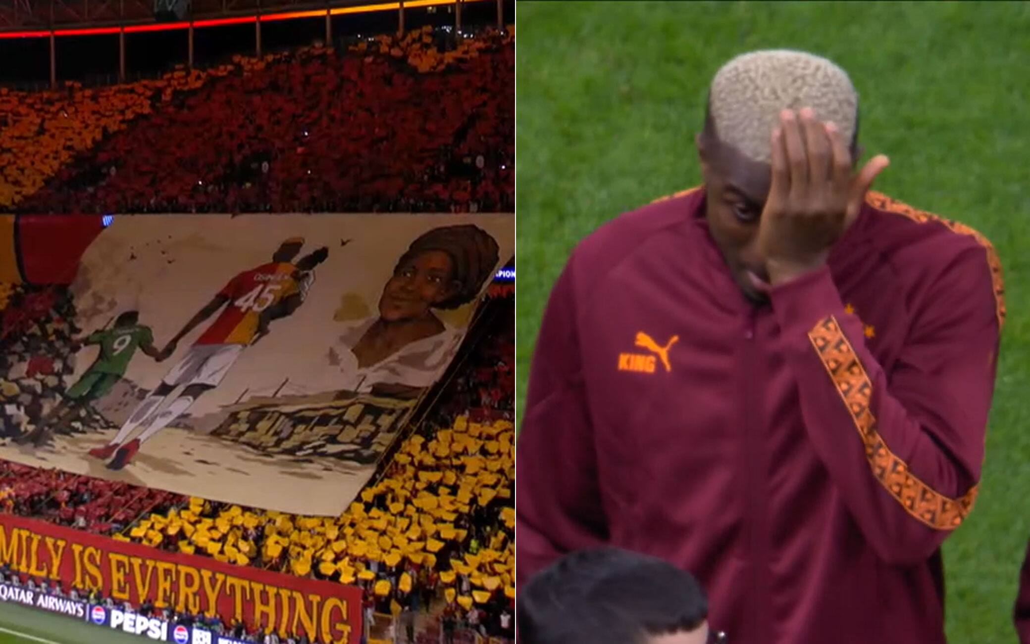 Galatasaray-Liverpool, la coreografia per Osimhen è da brividi e lui si commuove