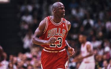 American basketball player Michael Jordan in action for the Chicago Bulls during an NBA game, United States, March 1992. (Photo by Bongarts/Getty Images)