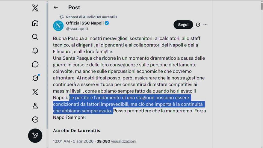 Napoli, la promessa di De Laurentiis: "Sempre competitivi"