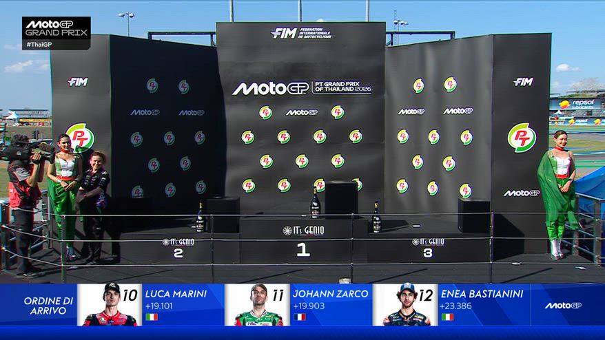 GP Thailandia, la festa di Bezzecchi sul podio