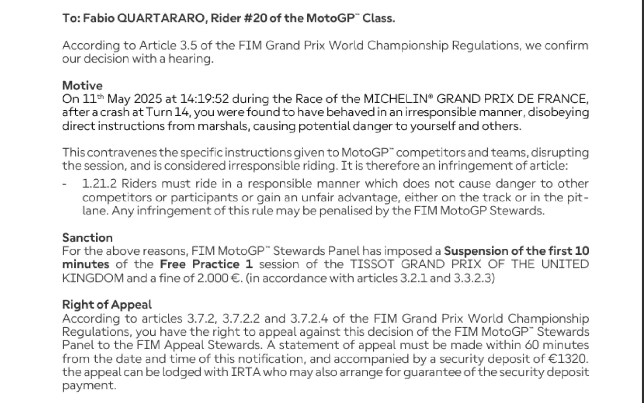 penalità Quartararo