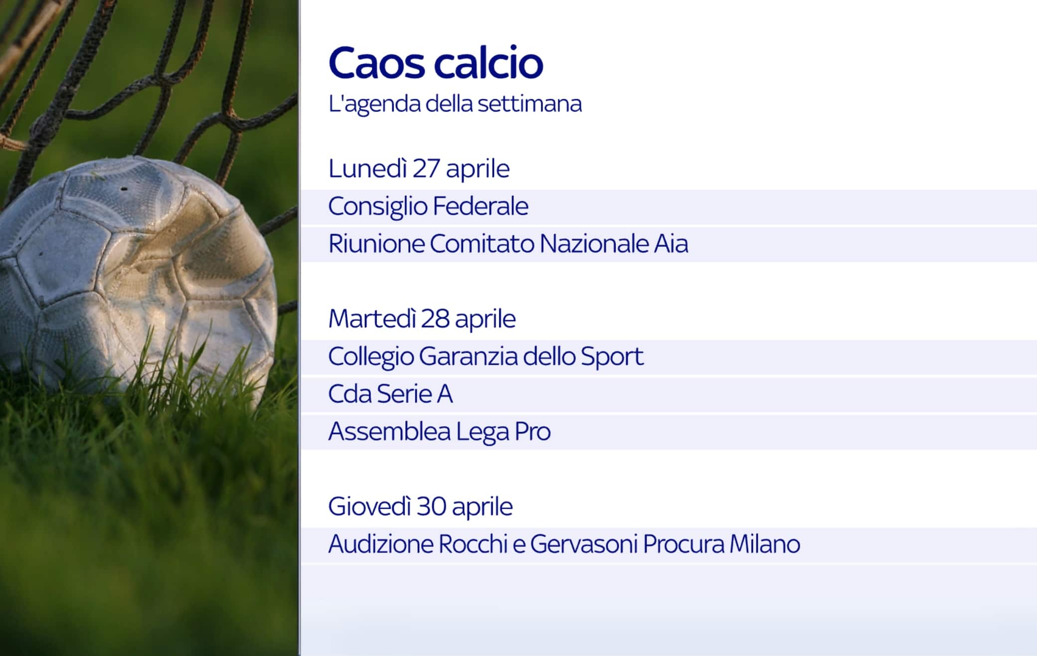 L'agenda della settimana
