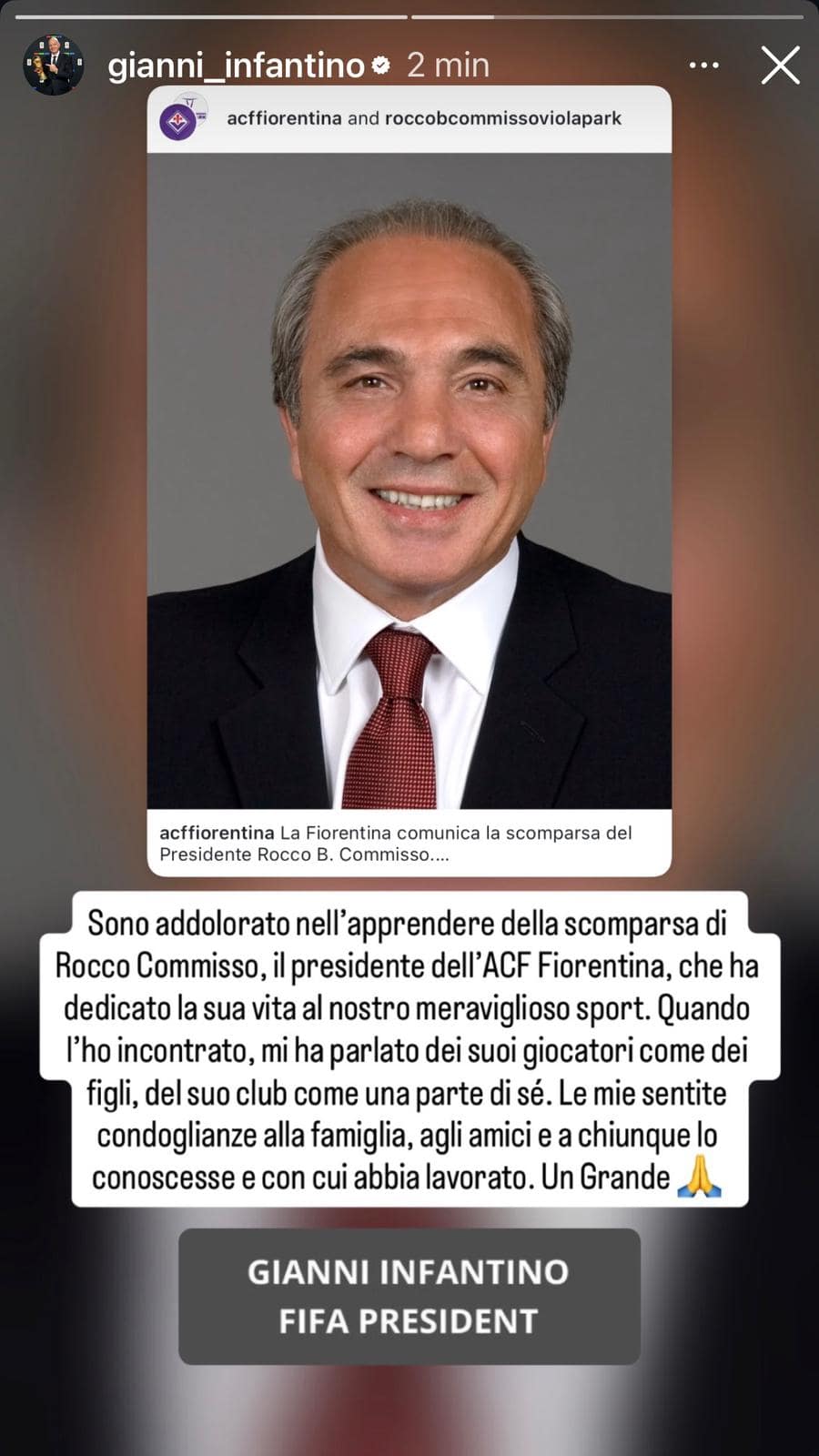 Il ricordo di Infantino