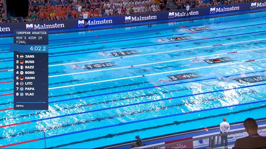 Europei nuoto: Razzetti argento nei 400 misti