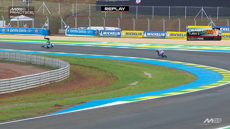 Moto3, Guido Pini vola sull'asfalto: che highside in Brasile