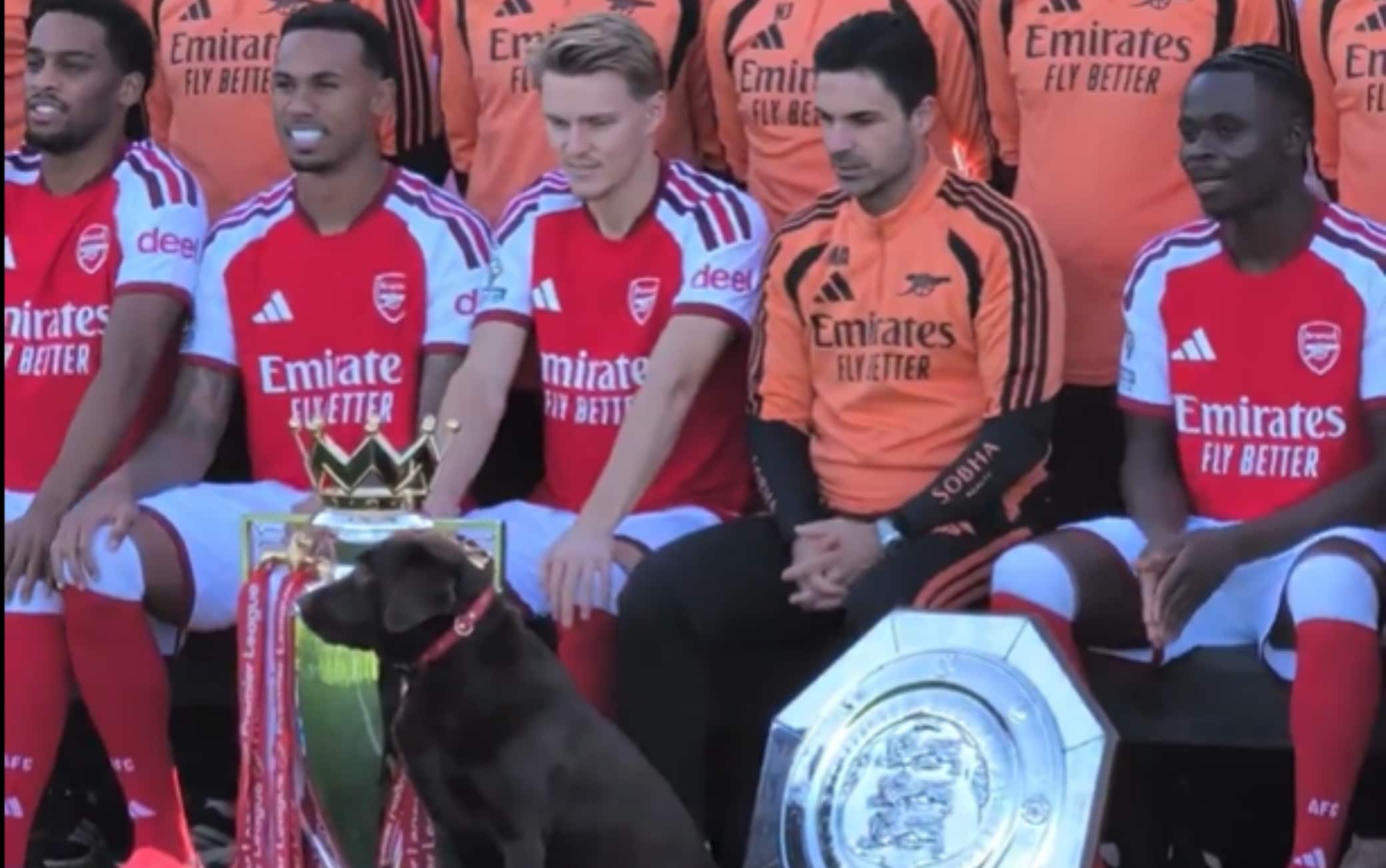 Arsenal: la mascotte Win presente nella foto ufficiale della squadra