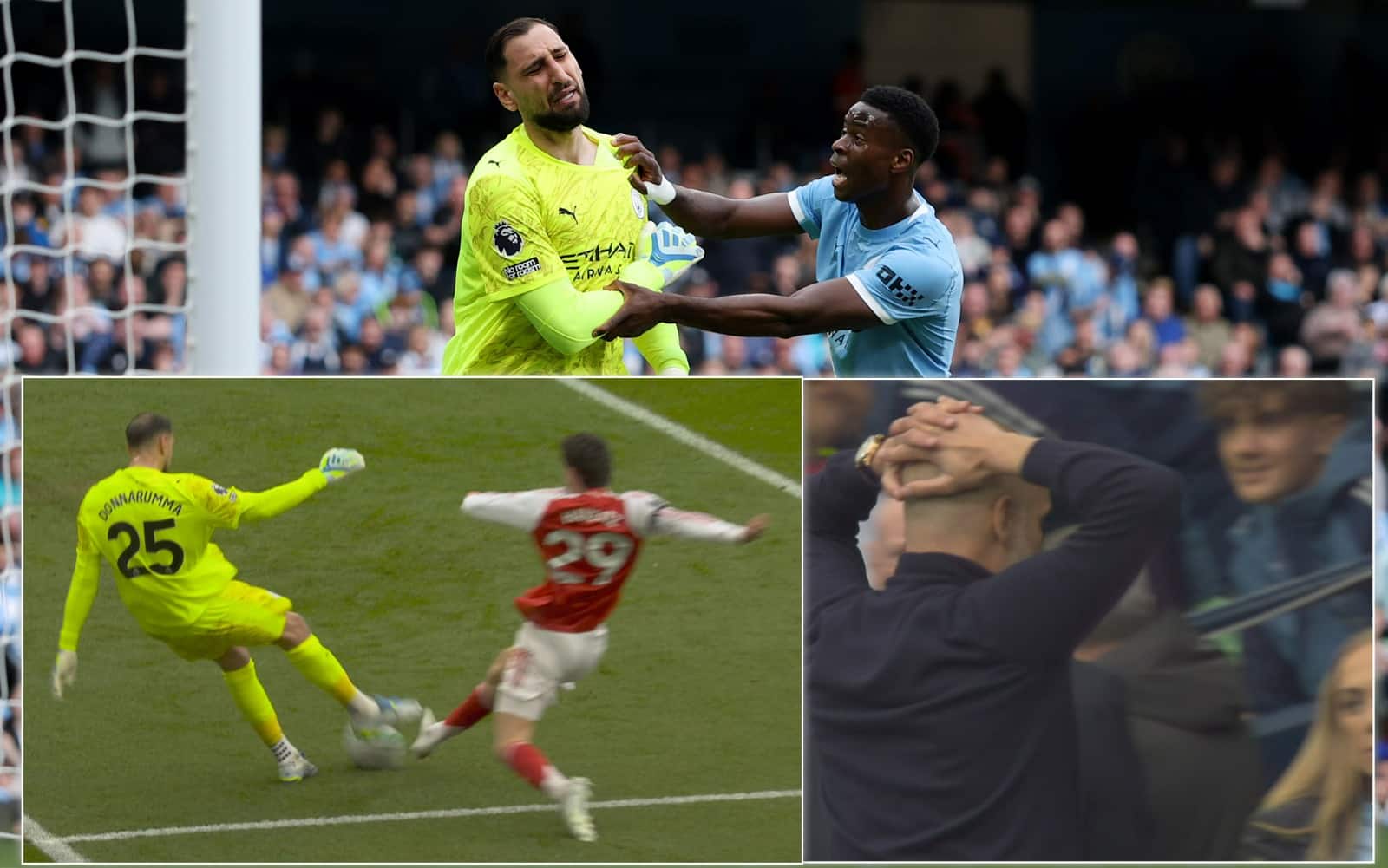 Donnarumma, il clamoroso errore al 18' di Man City-Arsenal: la fotosequenza