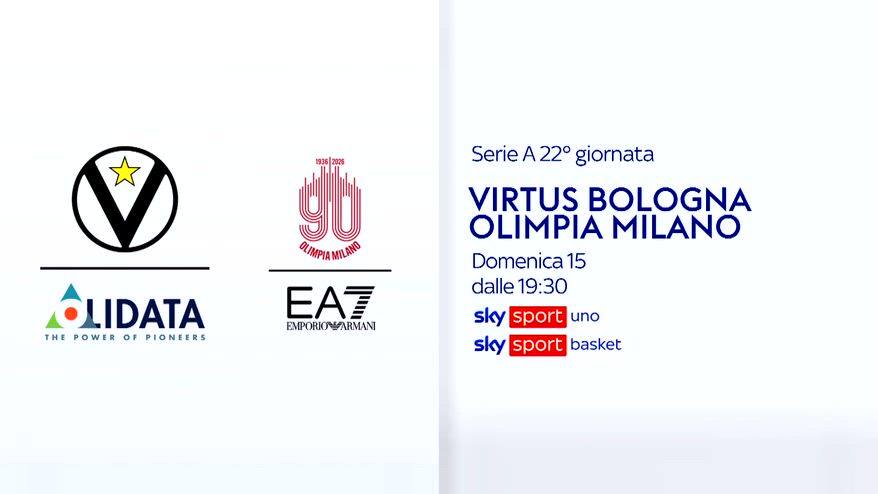 Serie A, 22^ turno: Virtus Bologna-Olimpia Milano su Sky