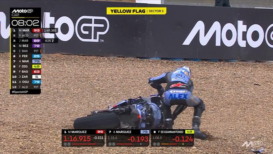 Alex Marquez scivola e cade durante la Q2