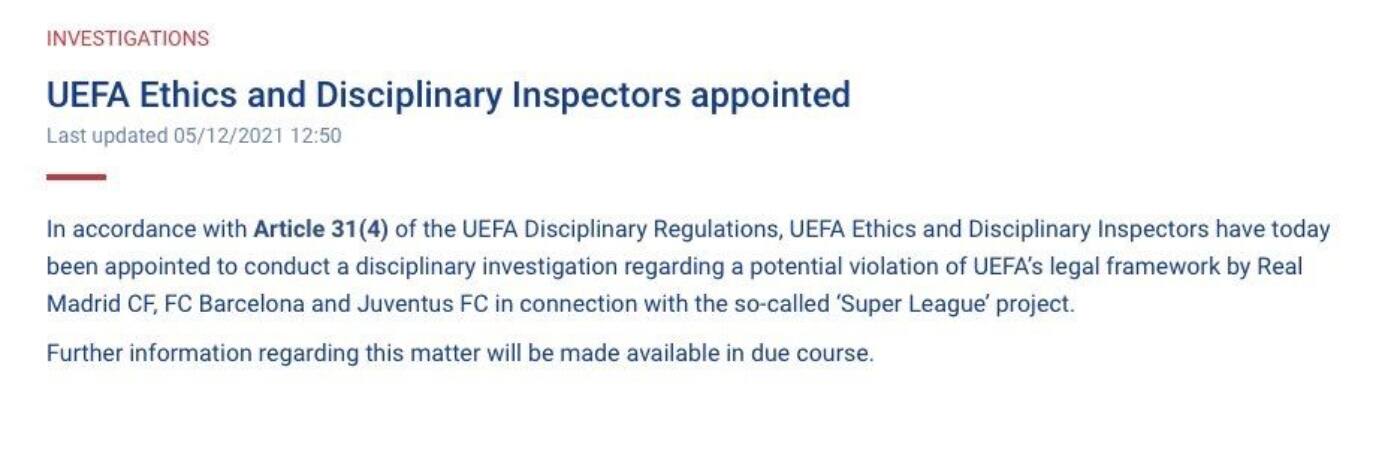 Comunicato Uefa
