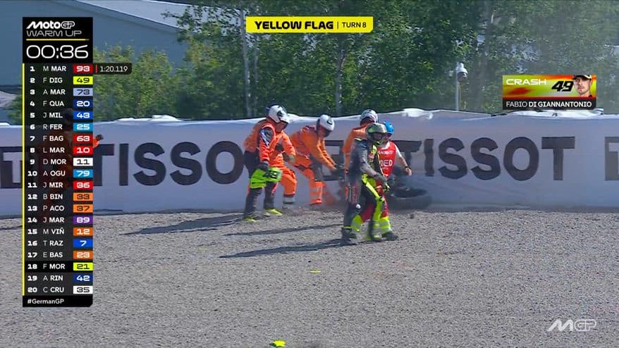 Gp Germania, Diggia a terra nel finale del warm-up