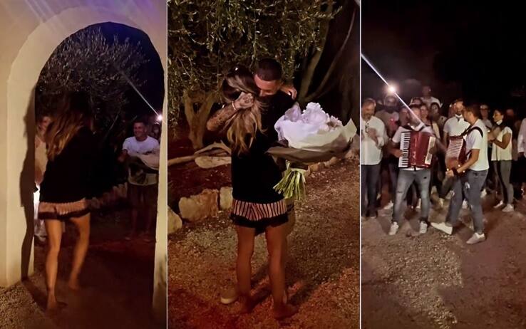 Il momento della serenata di Stefano Sensi a Giulia Amodio