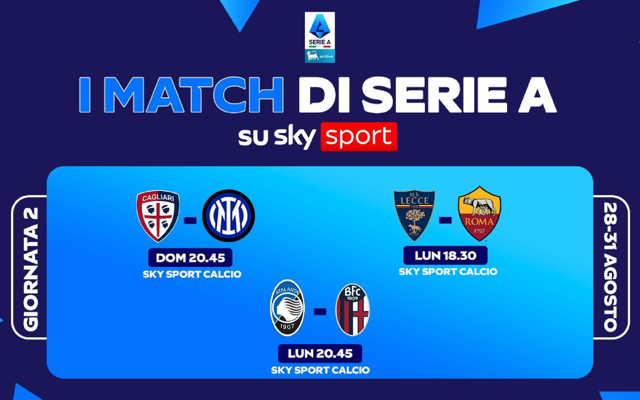 Il calendario di Serie A, le partite e gli orari della 2^ giornata