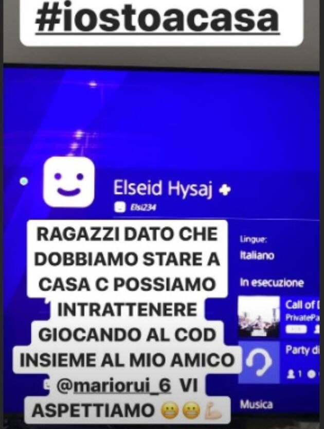 L'invito di Hysaj su Instagram: "#Iostoacasa"