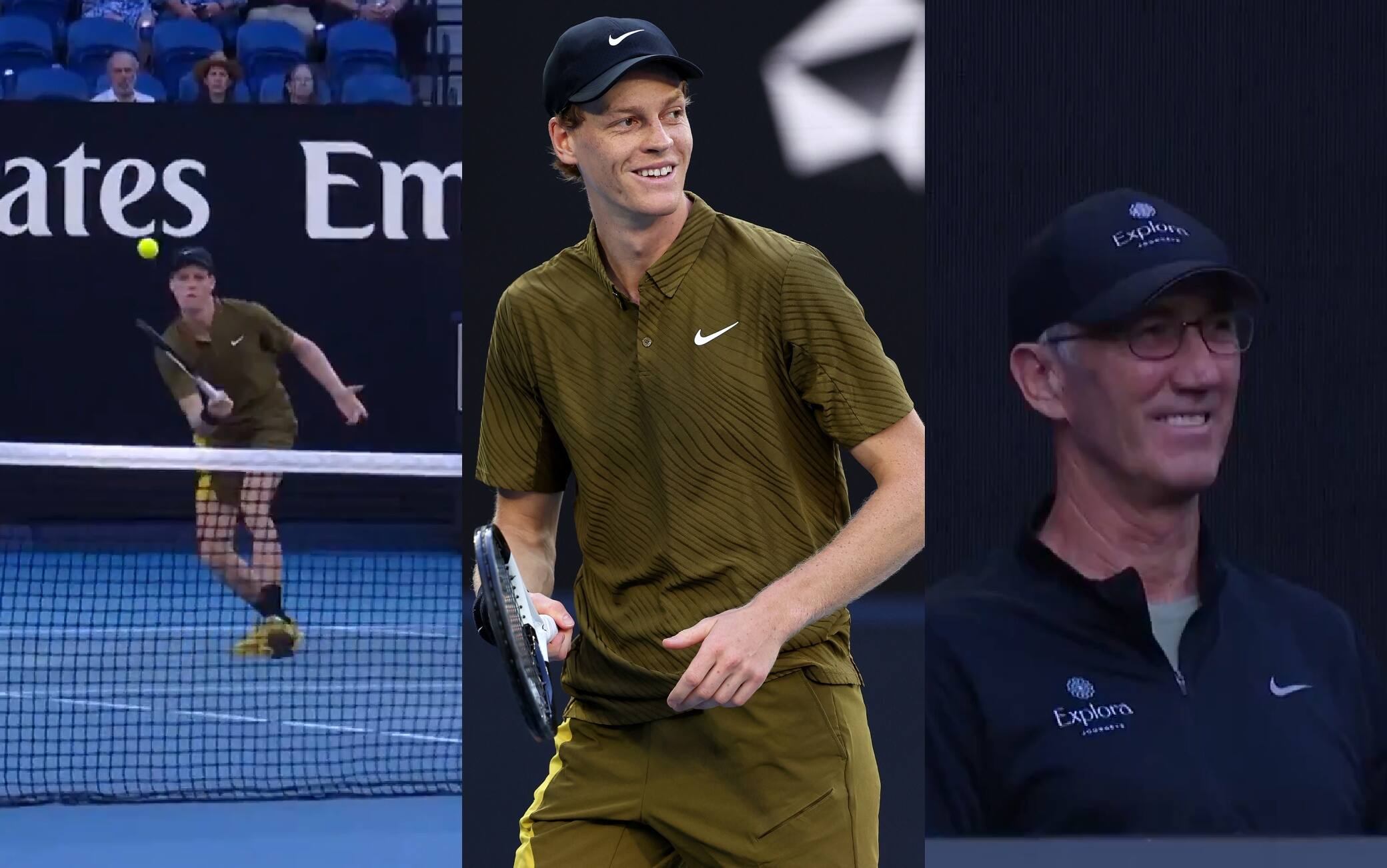 Australian Open, Sinner in controllo: palla corta e sorrisi con Vagnozzi e Cahill. VIDEO