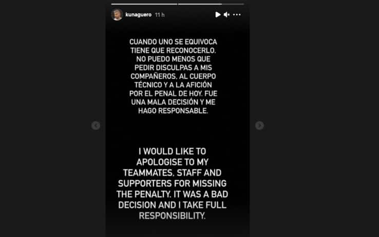 Le scuse di Aguero su Instagram