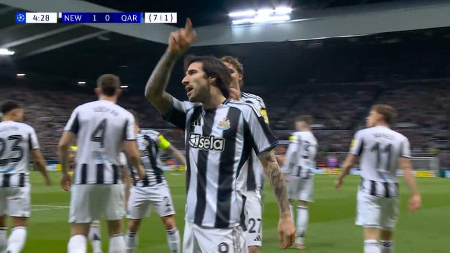 Tonali si sblocca in Champions: il suo primo gol al Qarabag