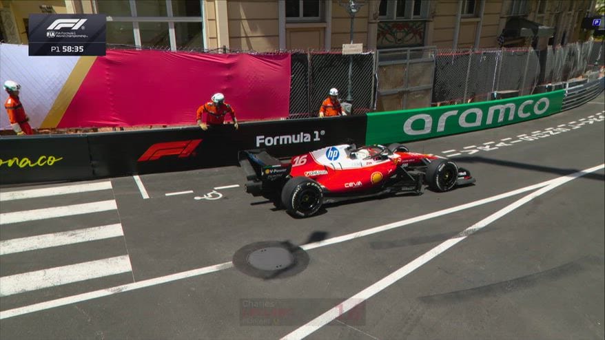 GP Monaco, Leclerc va lungo nel primo giro delle FP1