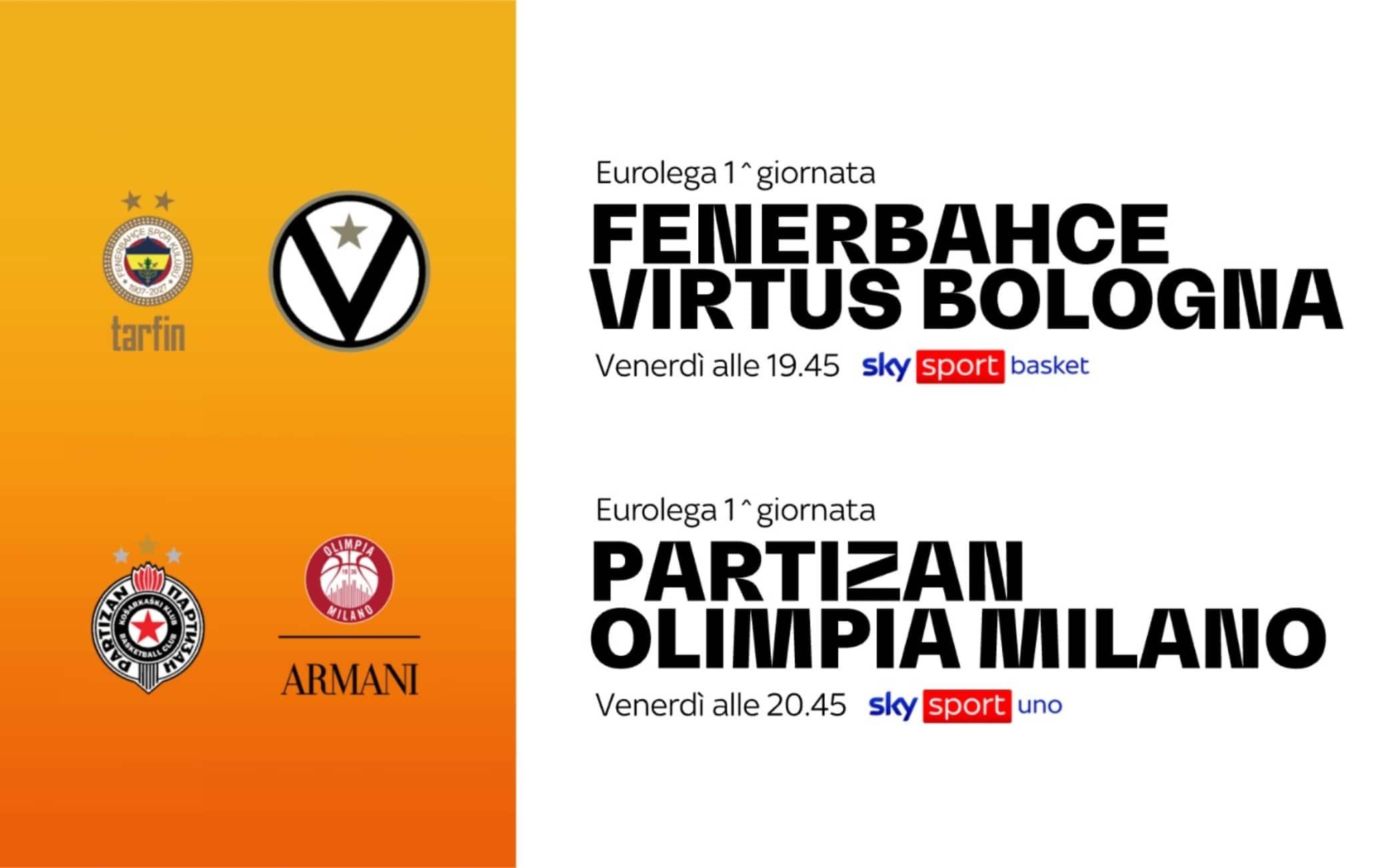 Olimpia Milano e Virtus Bologna in Eurolega: le partite in tv e streaming su Sky