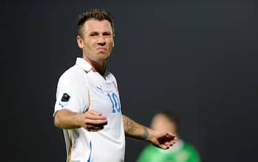 BELFAST, NORTHERN IRELAND - OCTOBER 08:  Antonio Cassano of Italy reacts during the Euro 2012 group C qualifying match between Northern Ireland and Italy on October 8, 2010 in Belfast, Northern Ireland.  (Photo by Claudio Villa/Getty Images) *** Local Caption *** Antonio Cassano