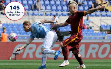 Foto Marco Rosi/LaPresse
03 04 2016 Roma ( Italia )
Sport-Calcio
Campionato Serie A Tim 2015-2016 incontro  SS Lazio Vs AS Roma allo Stadio Olimpico di Roma.
Nella foto 

Foto Marco Rosi / LaPresse
03 04 2016 Rome ( Italy )
Sport - Calcio - 
Championship Serie A Tim 2015-2016 Match day SS Lazio Vs AS Roma at the Olimpic Stadium in Rome.
in the photo Lazio's player  Lucas Biglia and Roma's player Radja Nainggolan