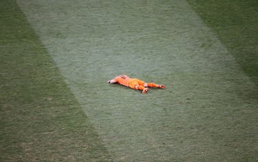 epa02245502 Dutch Wesley Sneijder lies on the ground during the FIFA World Cup 2010 Final soccer match between the Netherlands and Spain at the Soccer City stadium outside Johannesburg, South Africa, 11 July 2010. Spain won 1-0 after extra time.  EPA/KIM LUDBROOK Please refer to www.epa.eu/downloads/FIFA-WorldCup2010-Terms-and-Conditions.pdf