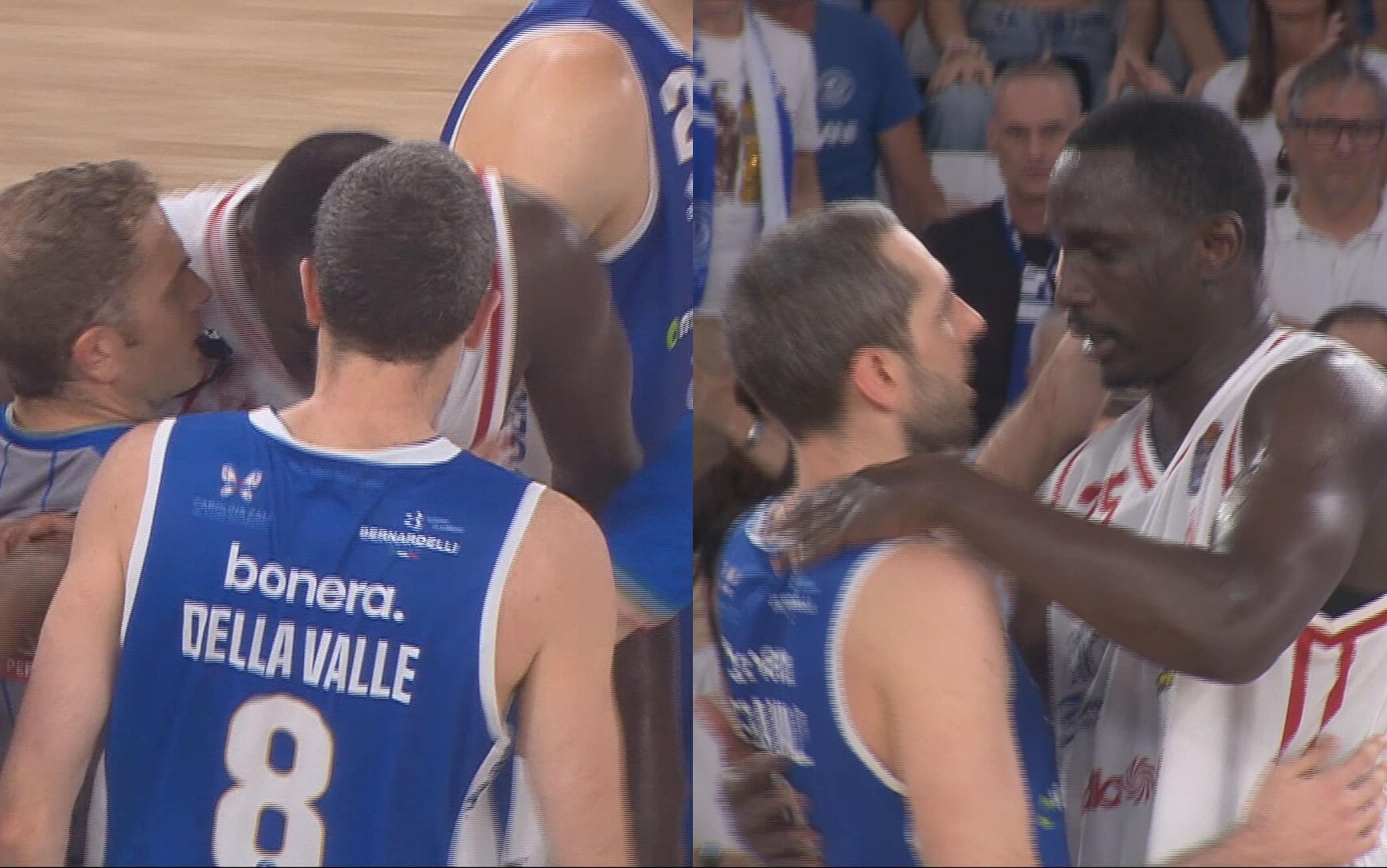 Basket, follia di Diop: testata a Della Valle ed espulsione, poi l'abbraccio. VIDEO
