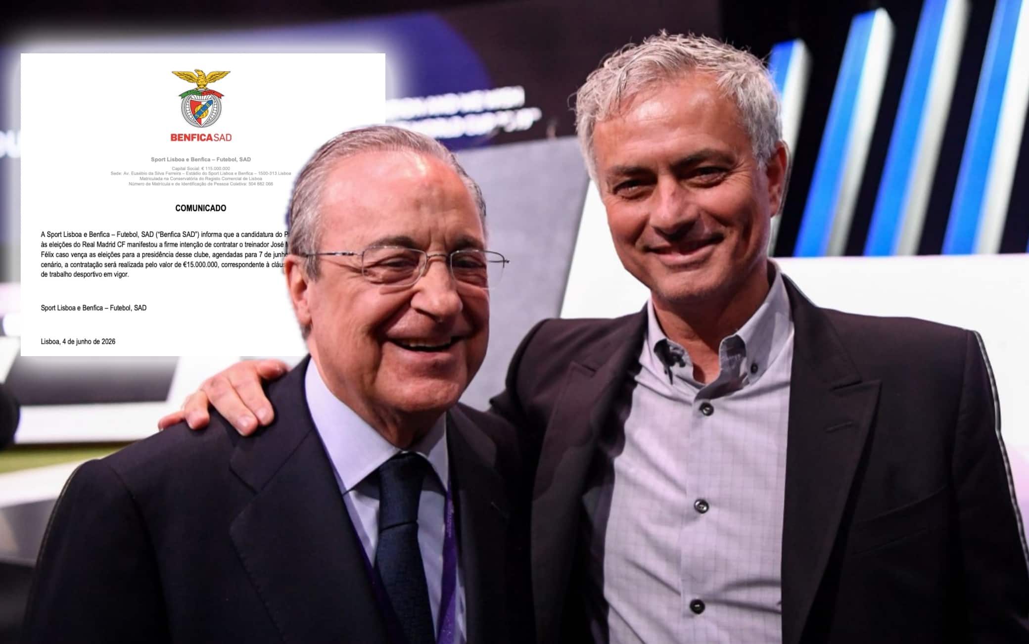 Mourinho al Real con Perez presidente: il Benfica conferma con un comunicato