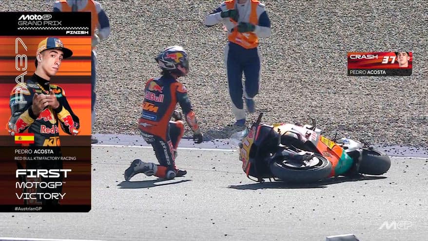 Acosta "cade" ancora in curva 2: la gag dopo la vittoria
