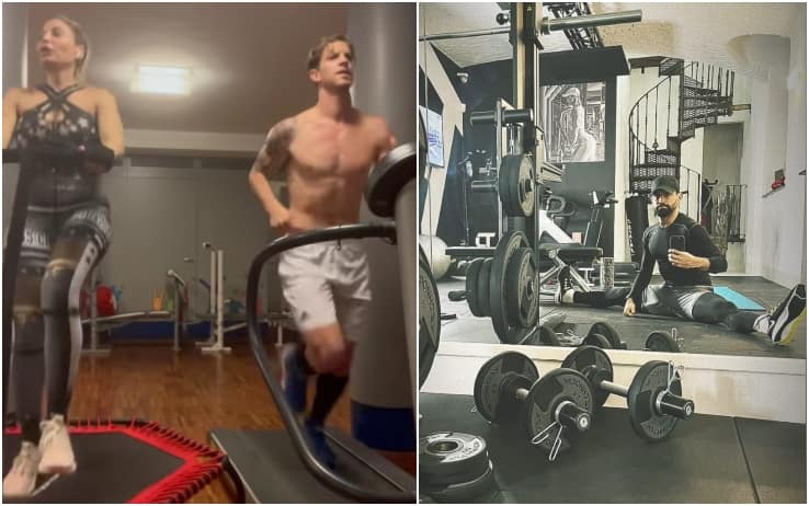 A sinistra Ansaldi corre sul tapis roulant, a destra Rincon nella sua sala pesi