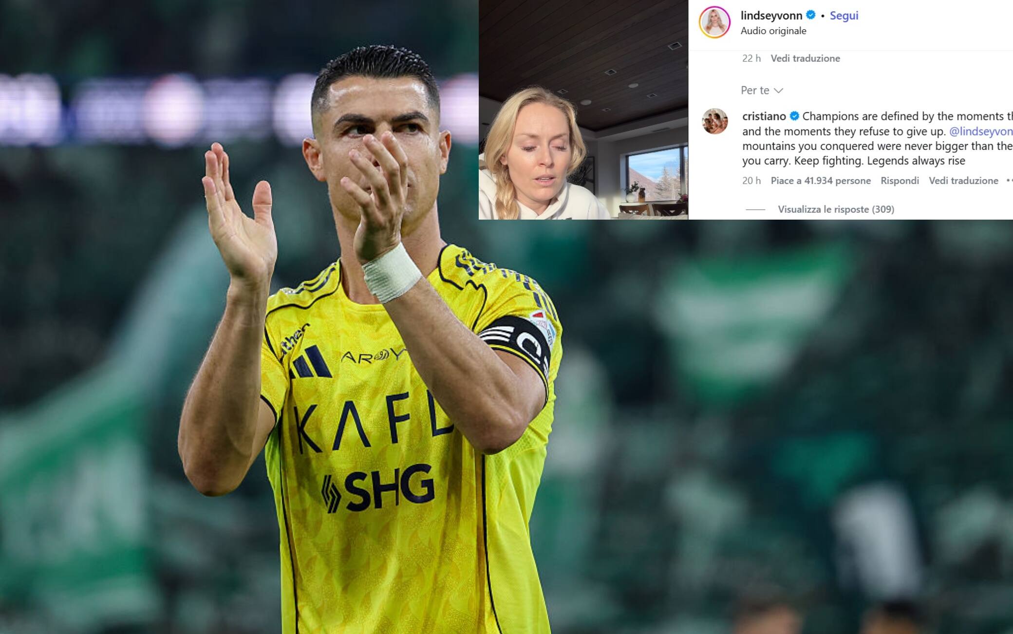 Cristiano Ronaldo a Lindsey Vonn: "Le leggende si rialzano sempre"