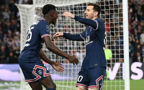 25 Nuno MENDES (psg) - 30 Lionel MESSI (psg) during the Ligue 1 Uber Eats match between Paris Saint Germain and Marseille at Parc des Princes on April 17, 2022 in Paris, France. (Photo by Philippe Lecoeur/FEP/Icon Sport) - Photo by Icon sport/Sipa USA
