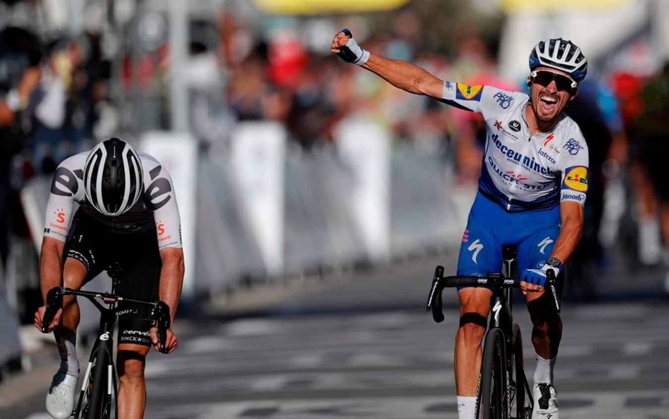 La gioia di Julian Alaphilippe sul traguardo di Nizza