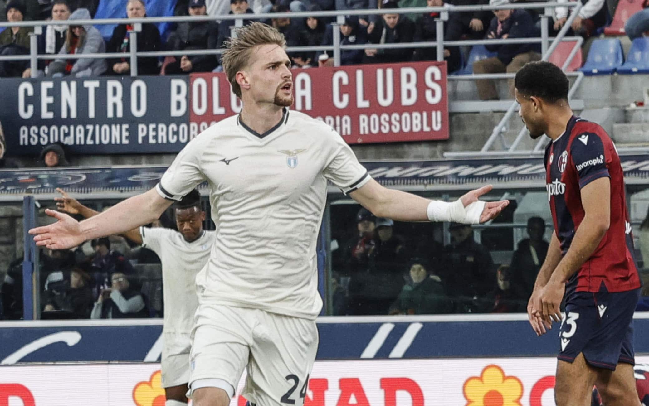 Bologna-Lazio 0-2, due gol di Taylor. Orsolini sbaglia un rigore, Sarri vince ancora