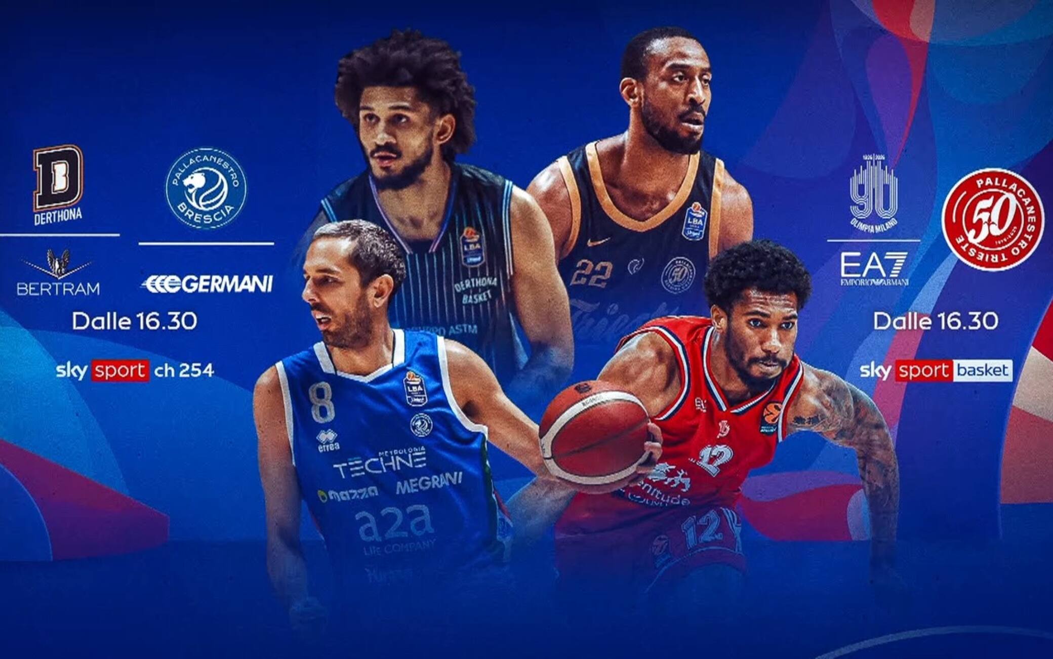 Serie A Basket, Tortona-Brescia e Milano-Trieste alle 17 su Sky Sport